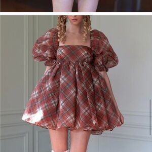 Plaid Puff Sleeve Mini Dress